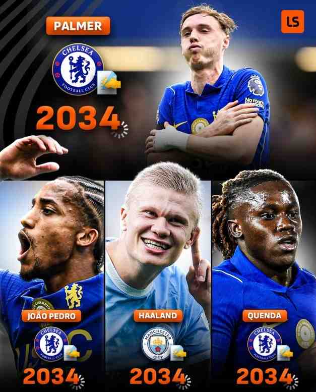 长约!英超4位合同到2034年球员3人来自切尔西,例外是哈兰德